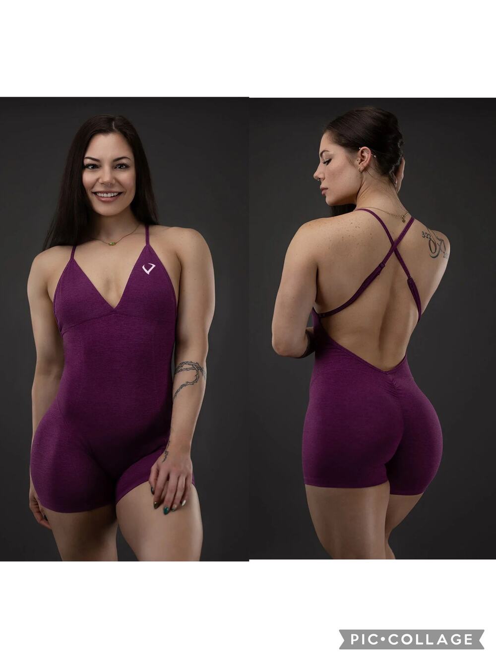 TDC GYMSHARK Workout Jumpsuit Romper Purple Activewear One-Piece Butt Lift-SMALL